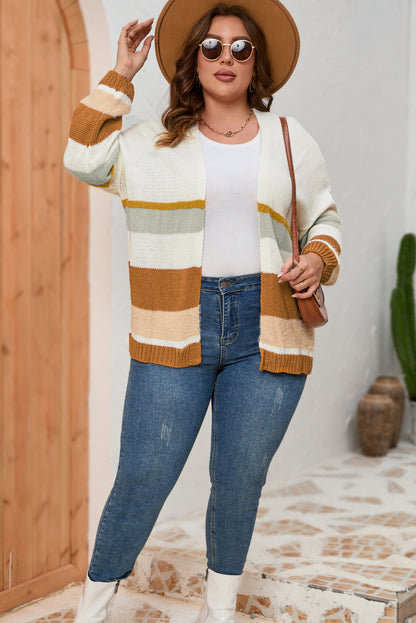 Plus Size Color Block Long Sleeve Cardigan-Angel Casuals