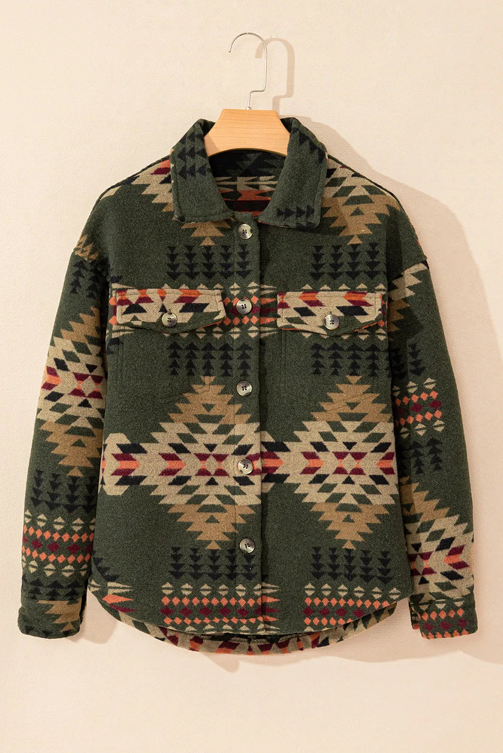 Pocketed Geometric Collared Neck Jacket-Angel Casuals