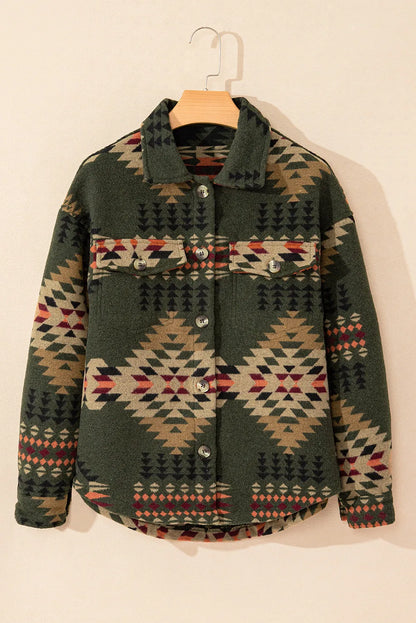 Pocketed Geometric Collared Neck Jacket-Angel Casuals