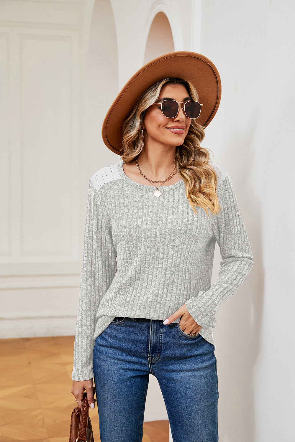 Round Neck Ribbed Top-Angel Casuals