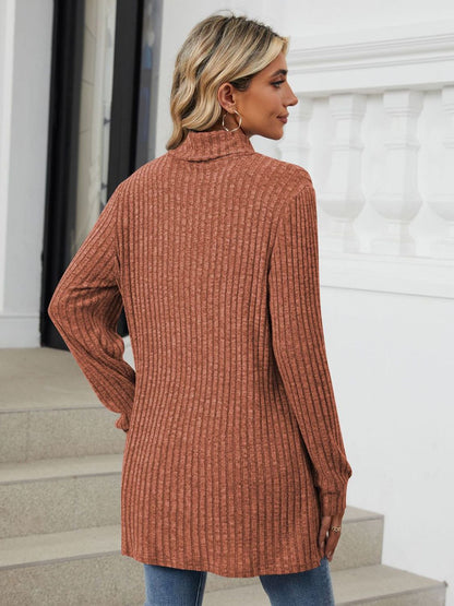 Ribbed Mock Neck Long Sleeve T-Shirt-Angel Casuals