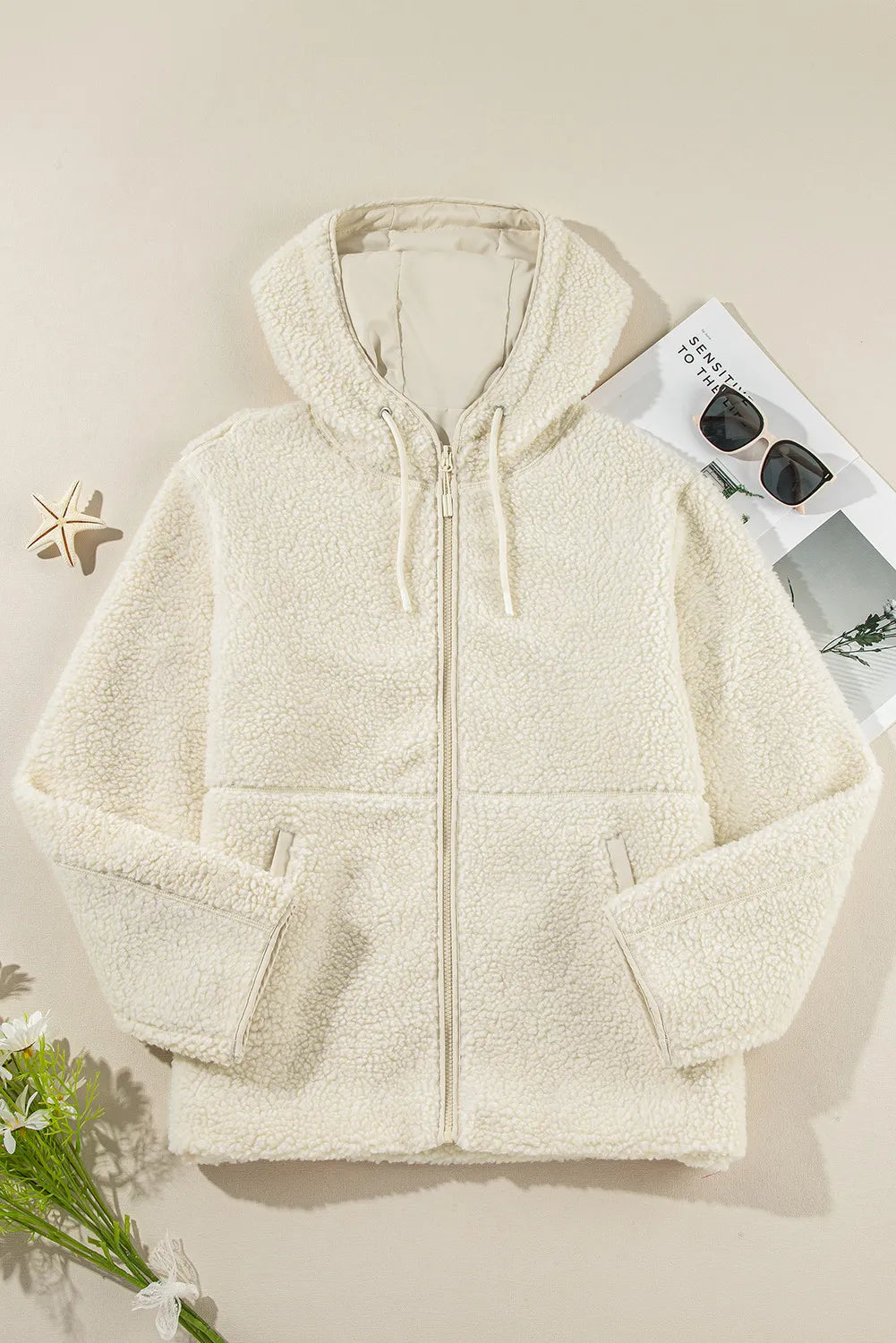 Drawstring Zip Up Long Sleeve Hooded Jacket-Angel Casuals