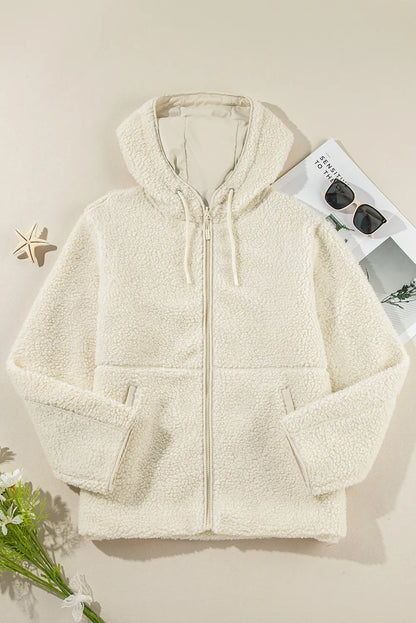Drawstring Zip Up Long Sleeve Hooded Jacket-Angel Casuals
