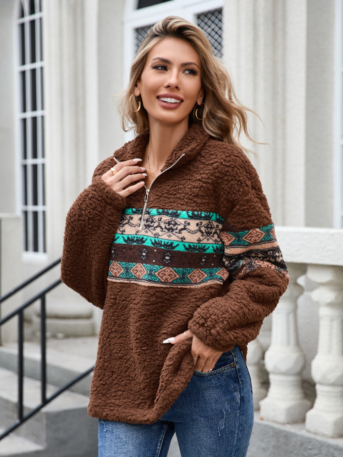Half Zip Long Sleeve Fuzzy Top-Angel Casuals