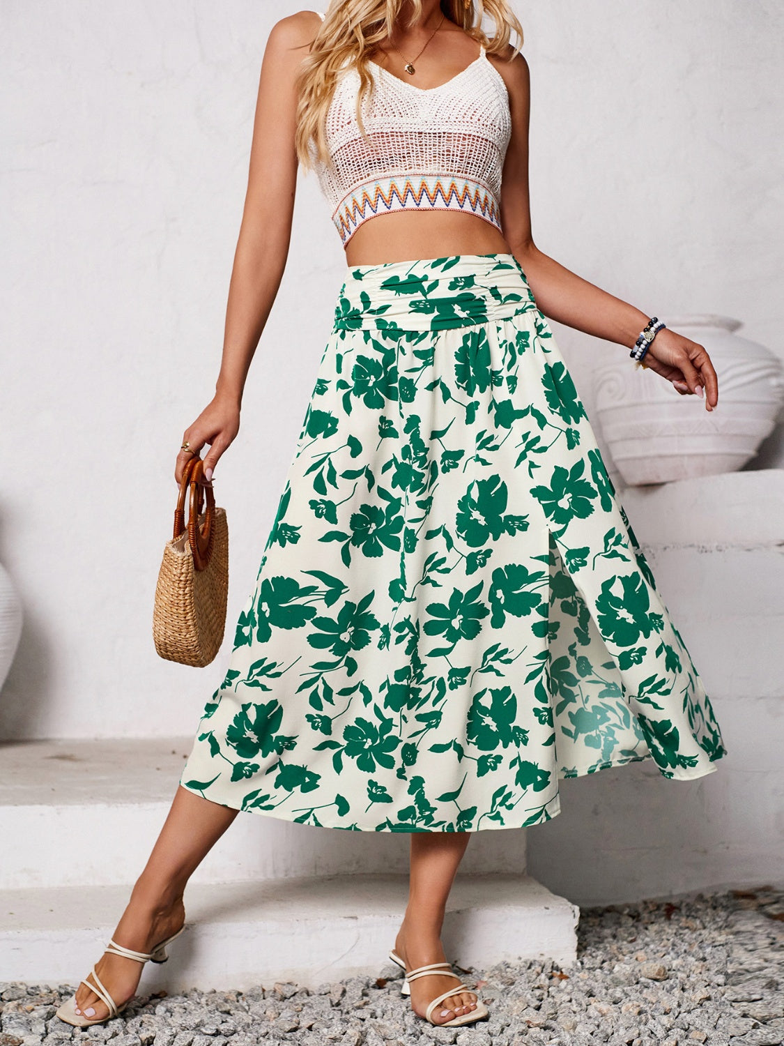 Slit Printed Midi Skirt-Angel Casuals