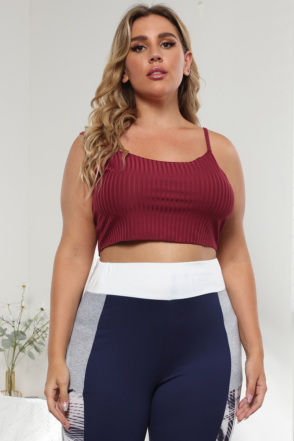 Plus Size Ribbed Spaghetti StrapTop-Angel Casuals