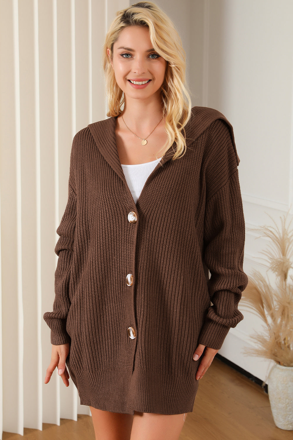 V-Neck Button Down Dropped Shoulder Cardigan-Angel Casuals