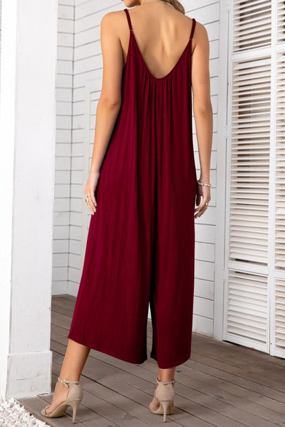 Spaghetti Strap Scoop Neck Jumpsuit-Angel Casuals