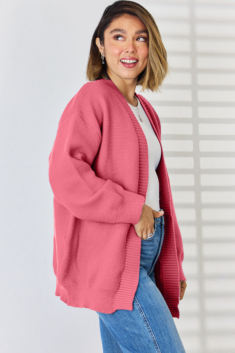 Open Front Dropped Shoulder Cardigan-Angel Casuals