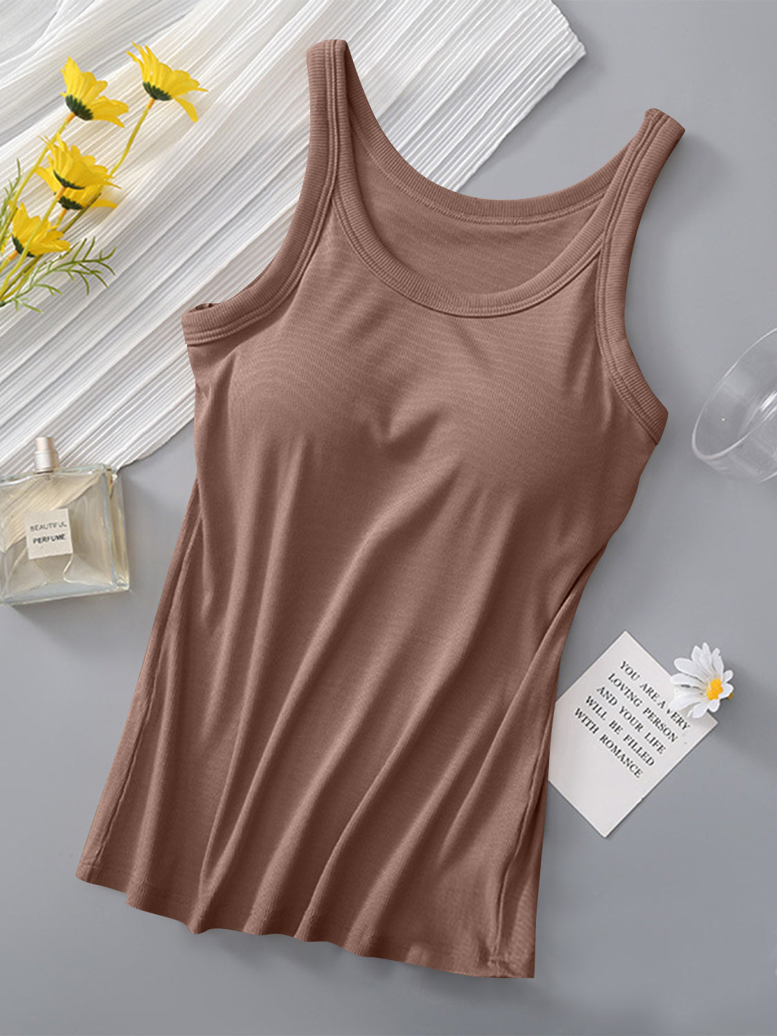 Round Neck Tank with Bra-Angel Casuals