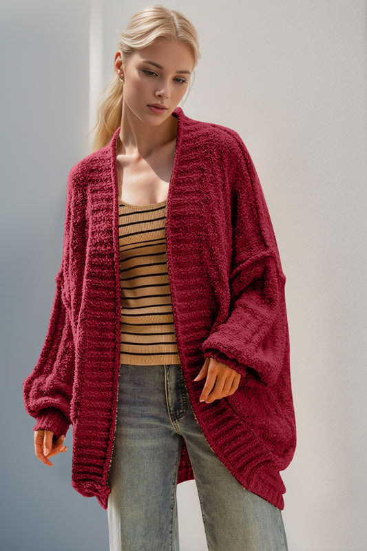 Double Take Full Size Open Front Long Sleeve Cardigan-Angel Casuals