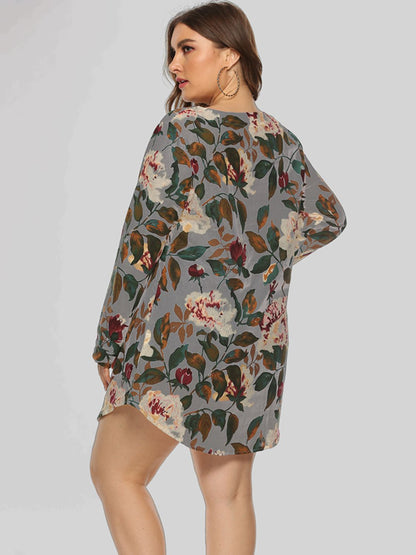 Full Size Floral Long Sleeve Mini Dress-Angel Casuals