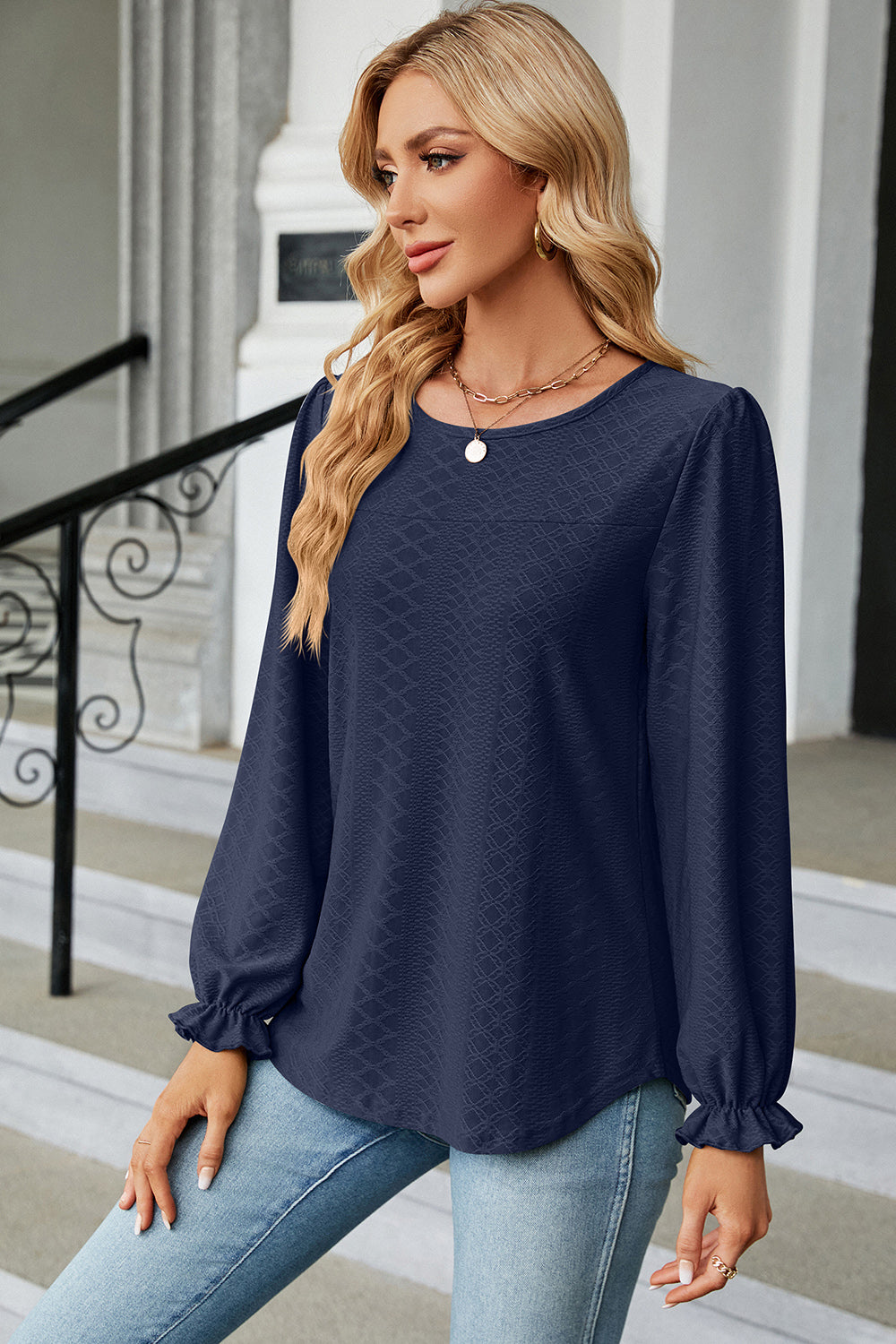 Round Neck Flounce Sleeve T-Shirt-Angel Casuals