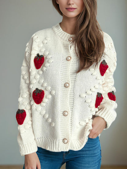 Strawberry Button Down Long Sleeve Cardigan-Angel Casuals