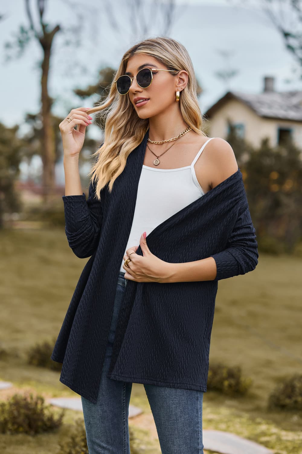 Open Front Long Sleeve Cardigan-Angel Casuals