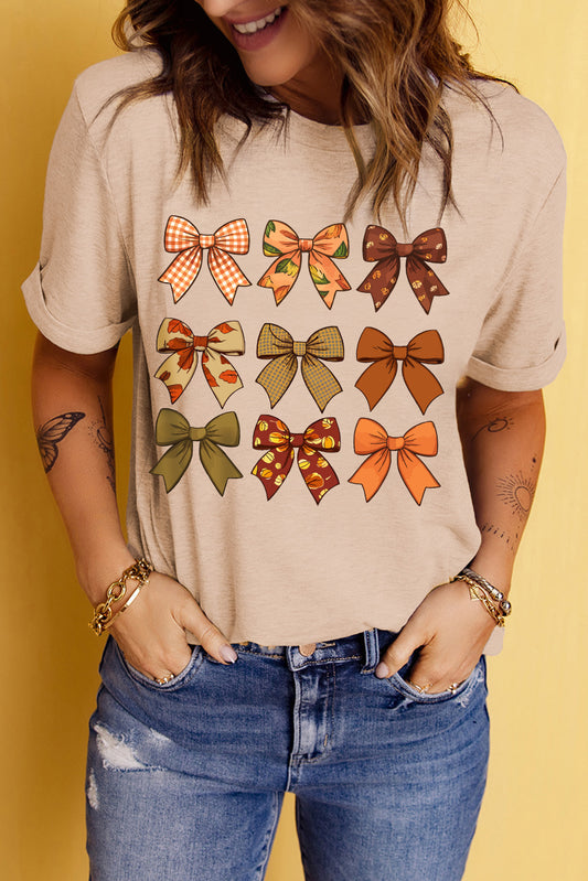 Bow Graphic Round Neck Short Sleeve T-Shirt-Angel Casuals