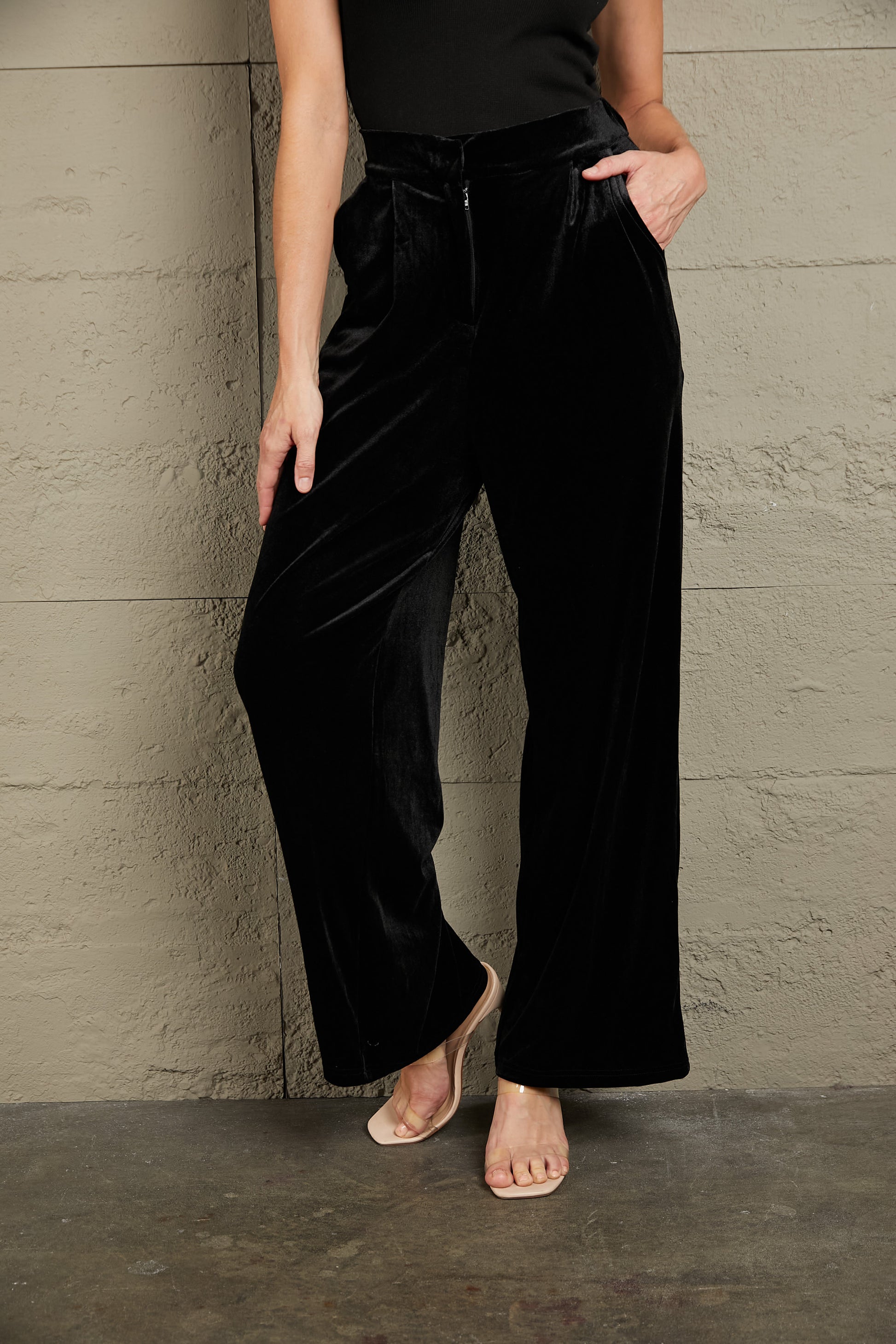 Loose Fit High Waist Long Pants with Pockets-Angel Casuals