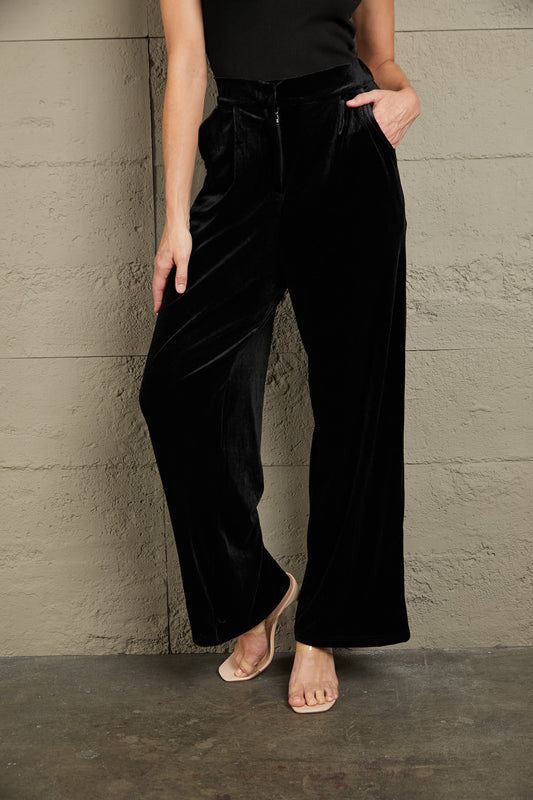 Loose Fit High Waist Long Pants with Pockets-Angel Casuals