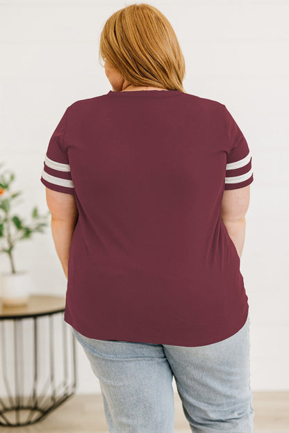 Plus Size Striped V-Neck Tee Shirt-Angel Casuals