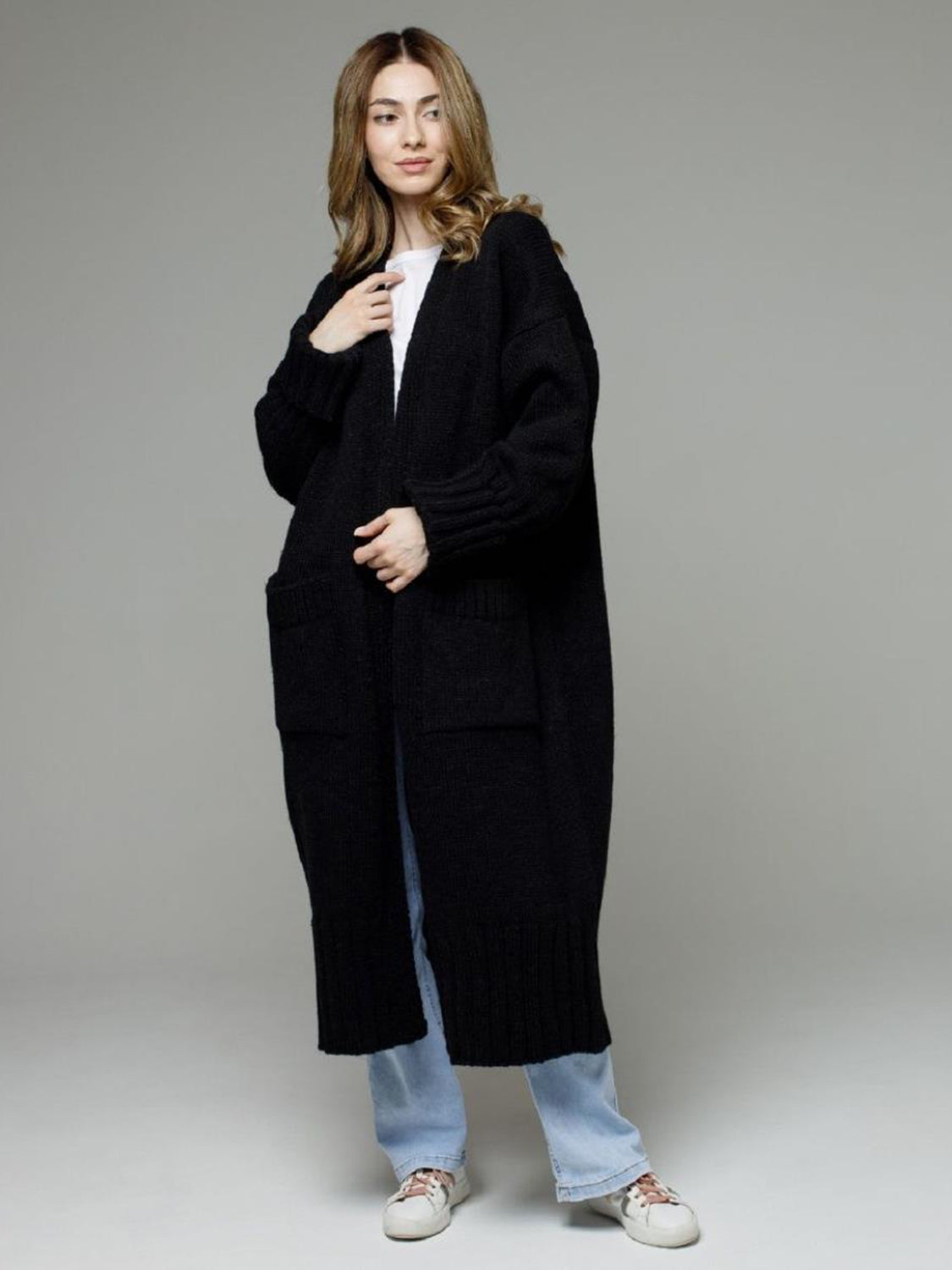 Pocketed Open Front Dropped Shoulder Cardigan-Angel Casuals