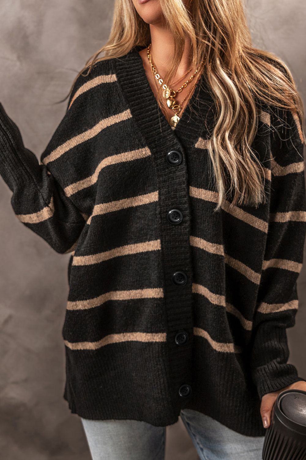 Striped Button Down Long Sleeve Cardigan-Angel Casuals