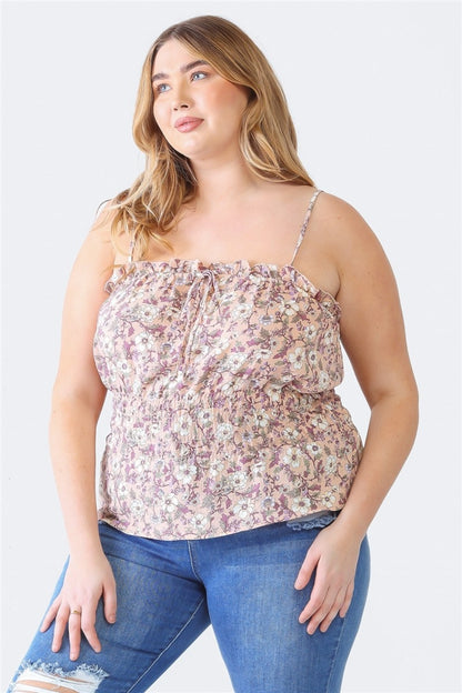 Zenobia Plus Size Frill Floral Square Neck Cami-Angel Casuals