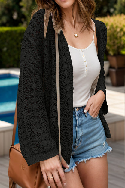 Openwork Open Front Dropped Shoulder Cardigan-Angel Casuals