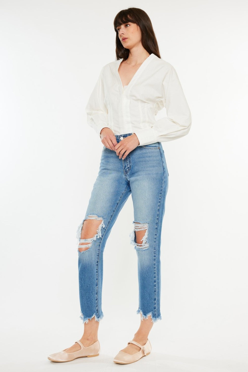 Kancan Distressed Frayed Hem Cropped Jeans-Angel Casuals