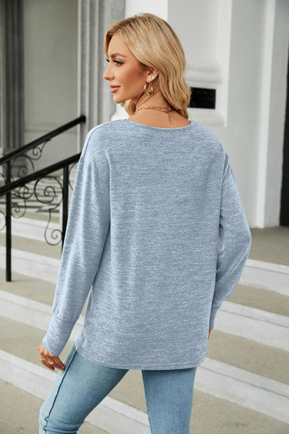 V-Neck Long Sleeve T-Shirt-Angel Casuals