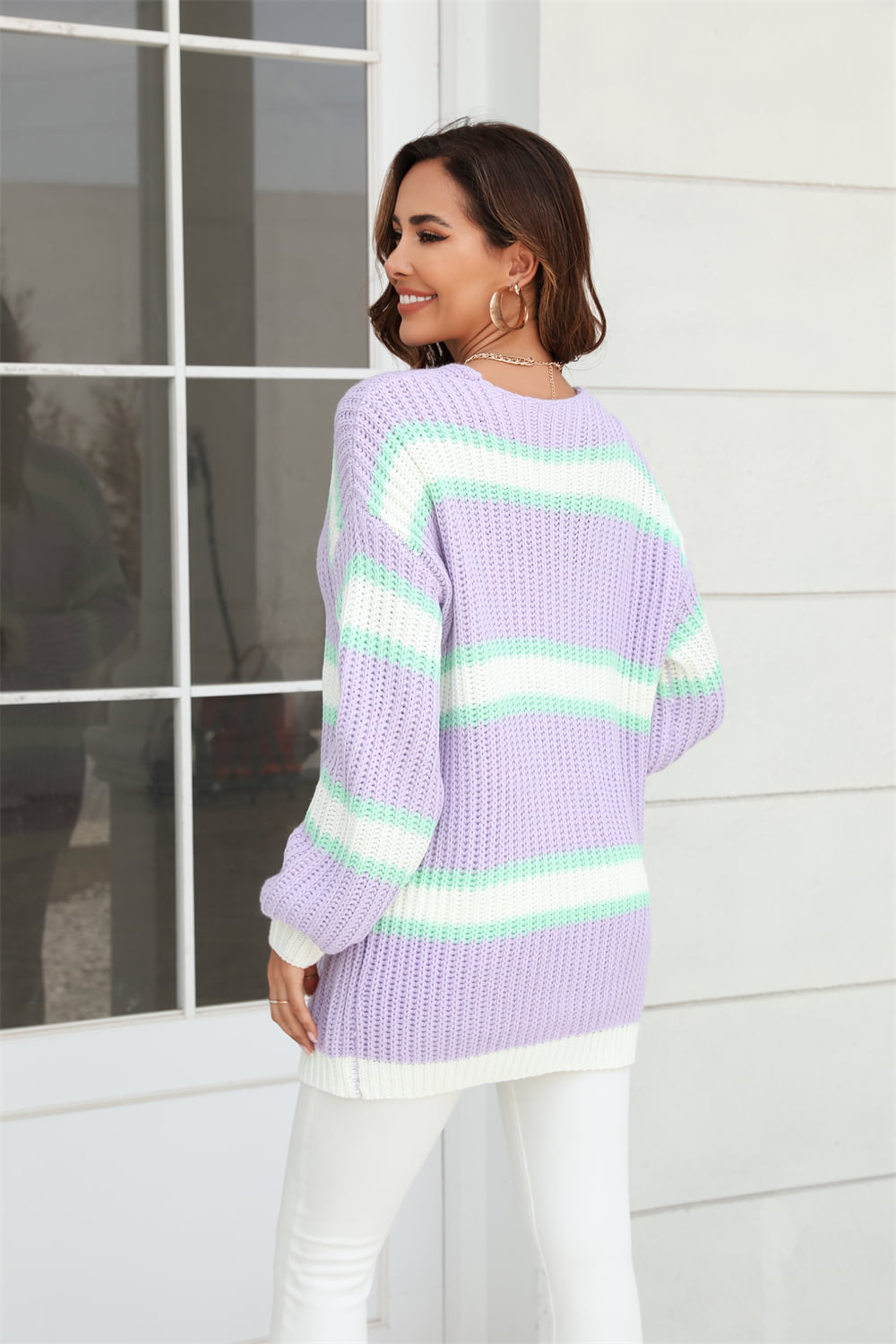 Color Block Ribbed Dropped Shoulder Open Front Cardigan-Angel Casuals