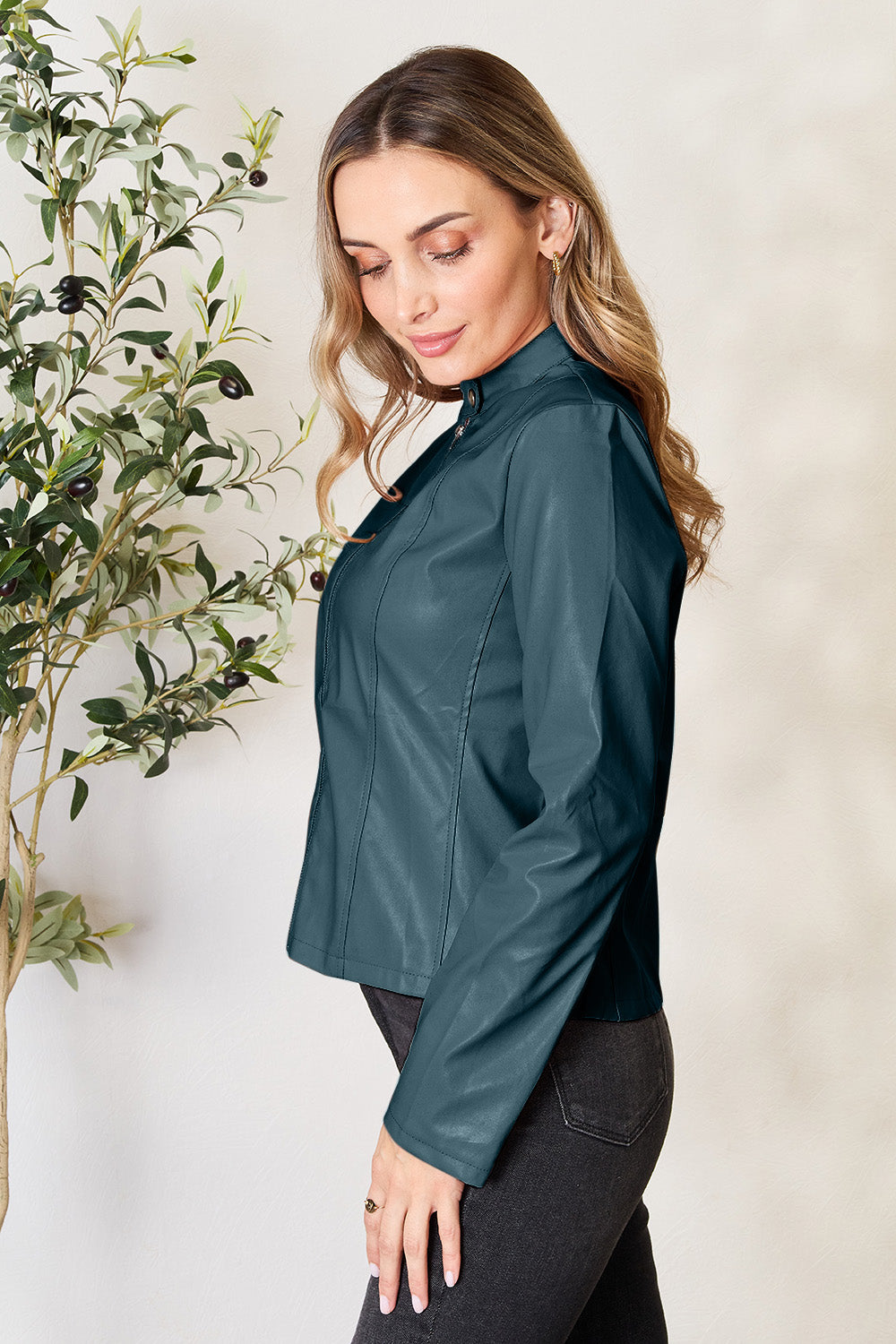 Mock Neck Zip Up Jacket-Angel Casuals