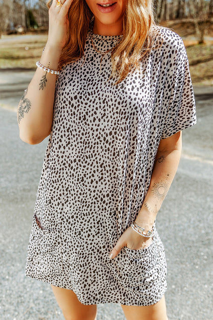 Animal Print Round Neck Tunic Tee with Pockets-Angel Casuals