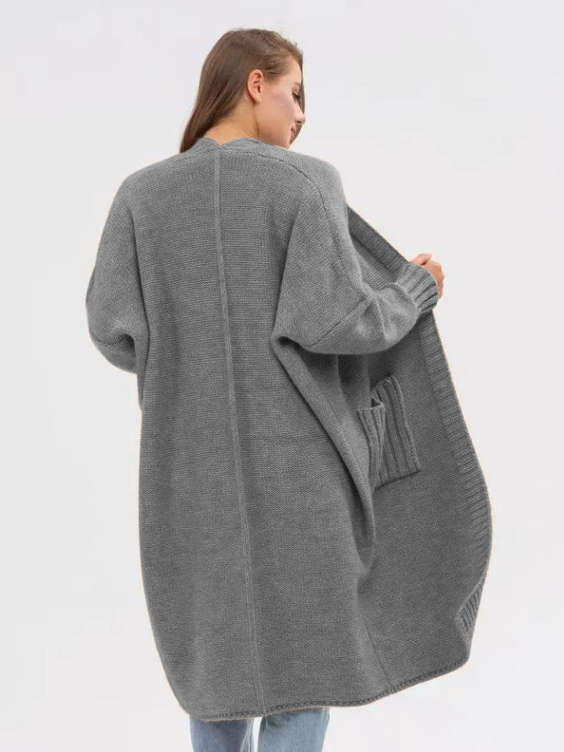 Pocketed Open Front Long Sleeve Longline Cardigan-Angel Casuals