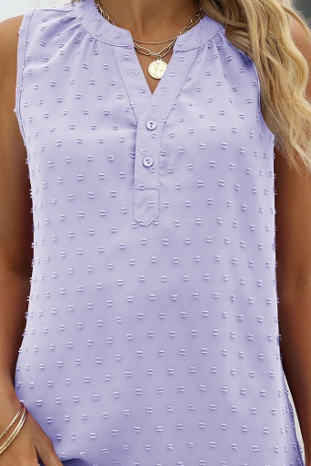 Swiss Dot Notched Neck Tank-Angel Casuals