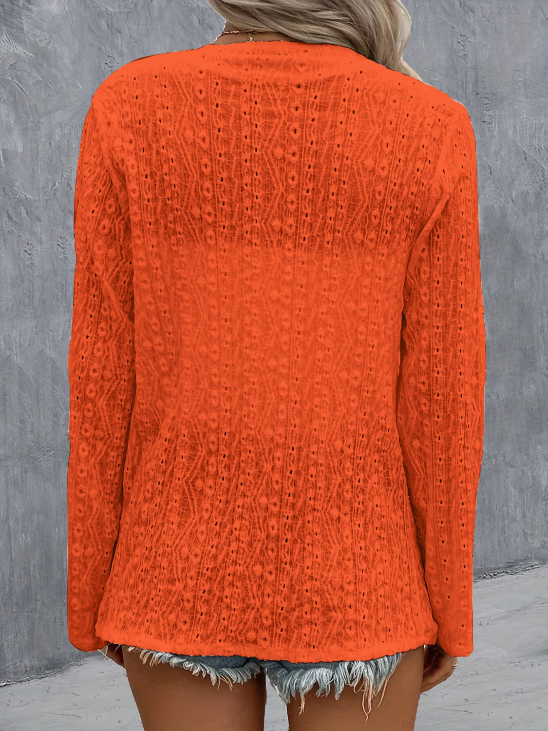 Eyelet Roll-Tab Sleeve Cardigan-Angel Casuals