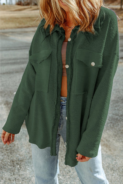 Pocketed Button Up Droppped Shoulder Jacket-Angel Casuals