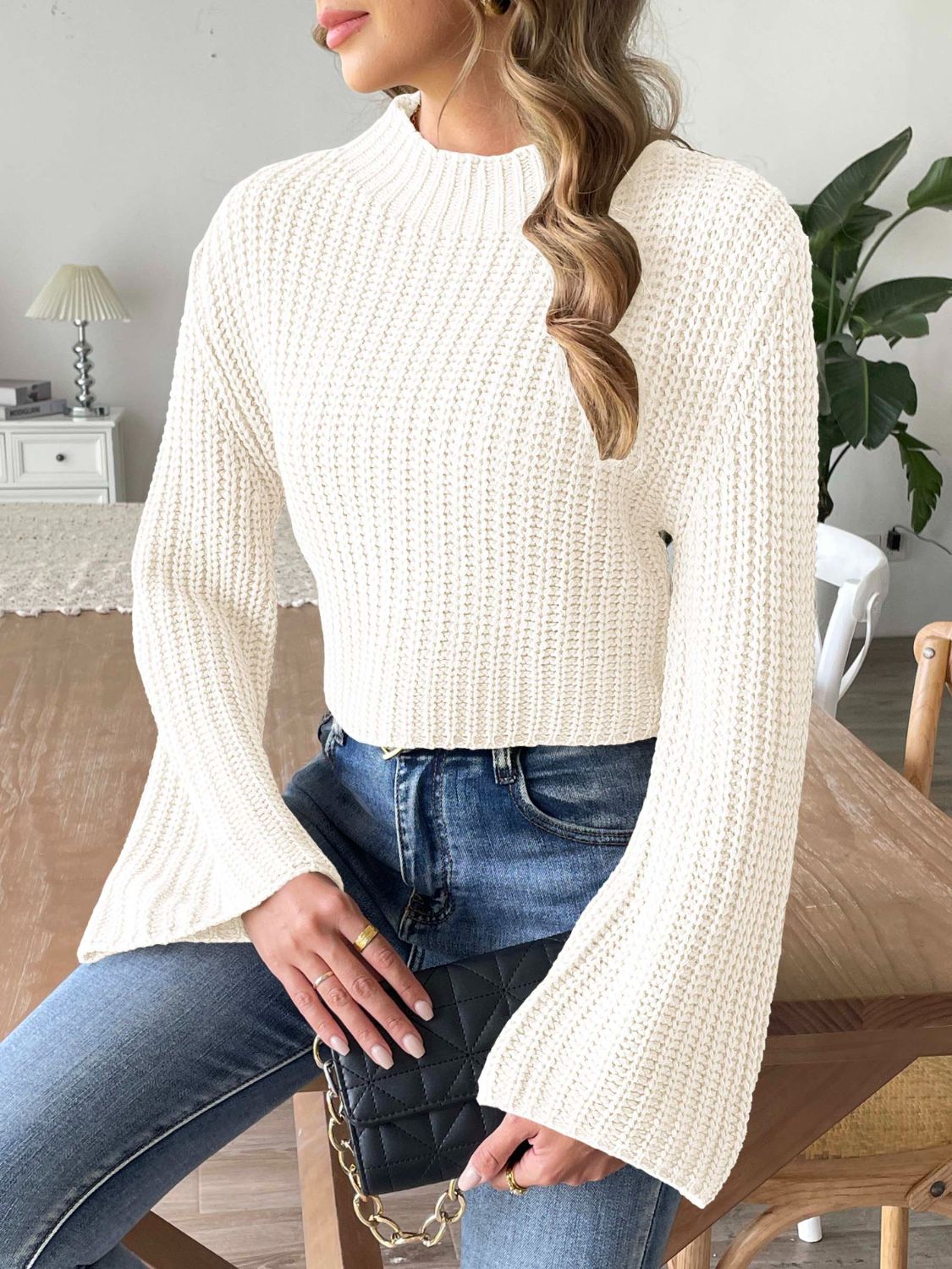 Mock Neck Long Sleeve Sweater-Angel Casuals