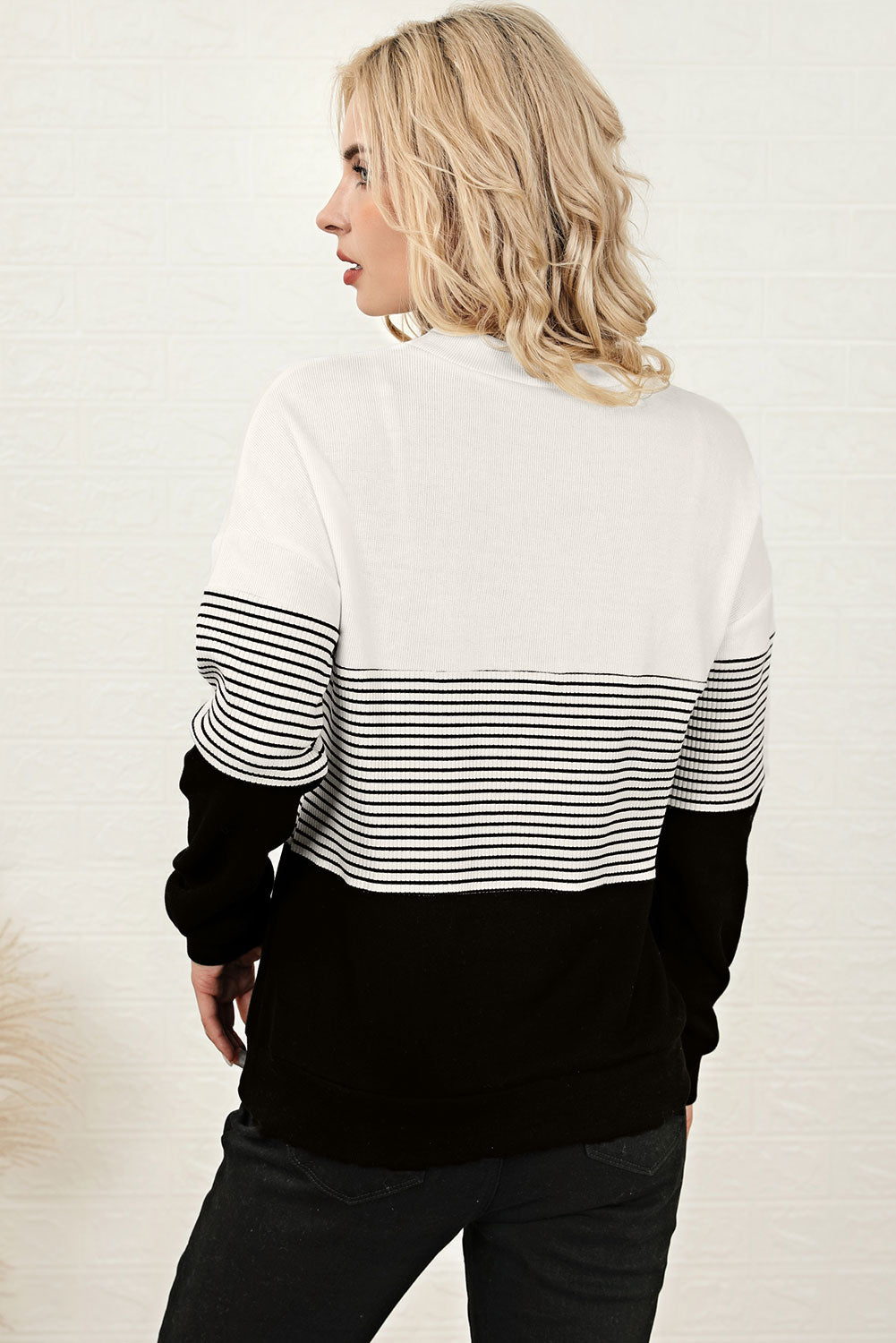 Striped Color Block Long Sleeve Knit Top-Angel Casuals