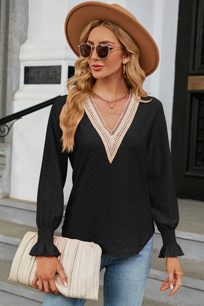 V-Neck Flounce Sleeve T-Shirt-Angel Casuals