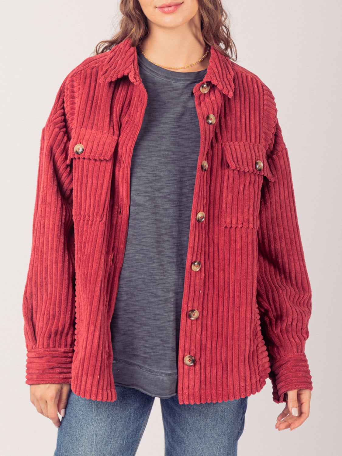 Button Up Long Sleeve Corduroy Jacket-Angel Casuals