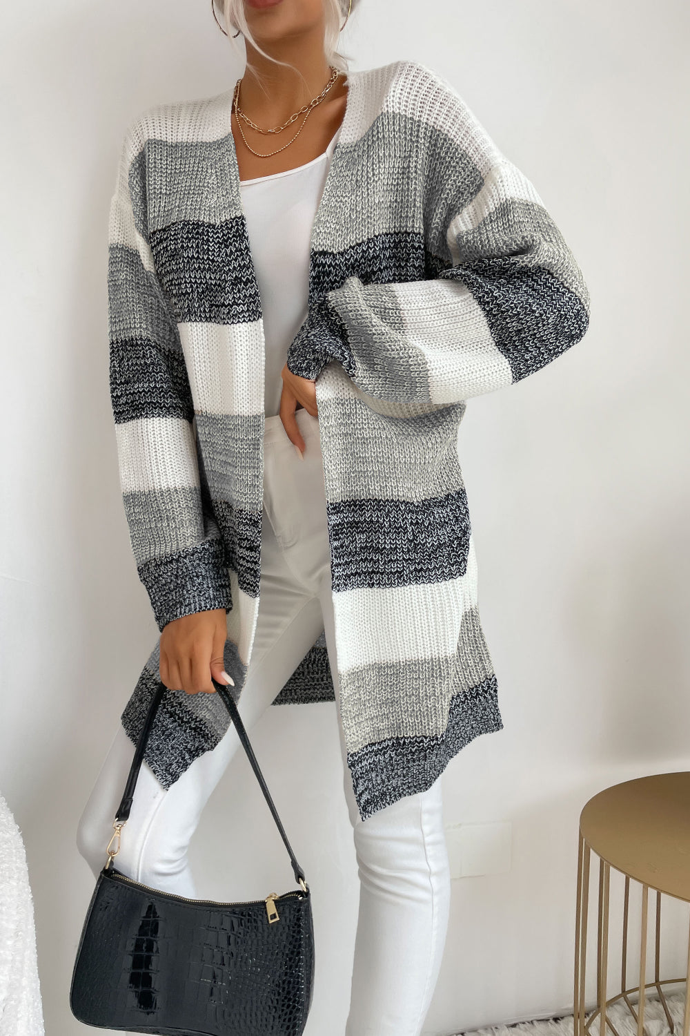 Striped Long Sleeve Duster Cardigan-Angel Casuals