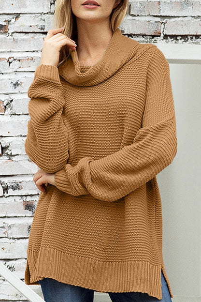 Side Slit Turtleneck Long Sleeve Sweater-Angel Casuals