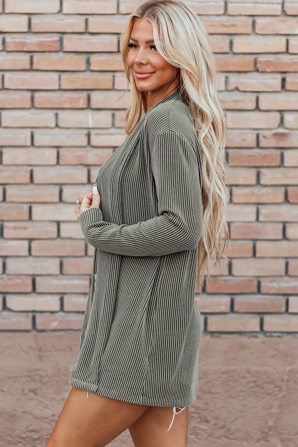 Textured Open Front Long Sleeve Cover Up-Angel Casuals