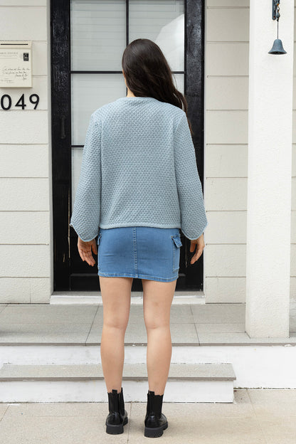 Button Up Long Sleeve Cardigan with Pockets-Angel Casuals