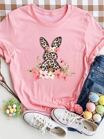 Rabbit Round Neck Short Sleeve T-Shirt-Angel Casuals