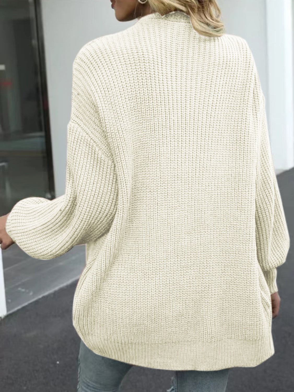 Drop Shoulder Balloon Sleeve Cardigan-Angel Casuals