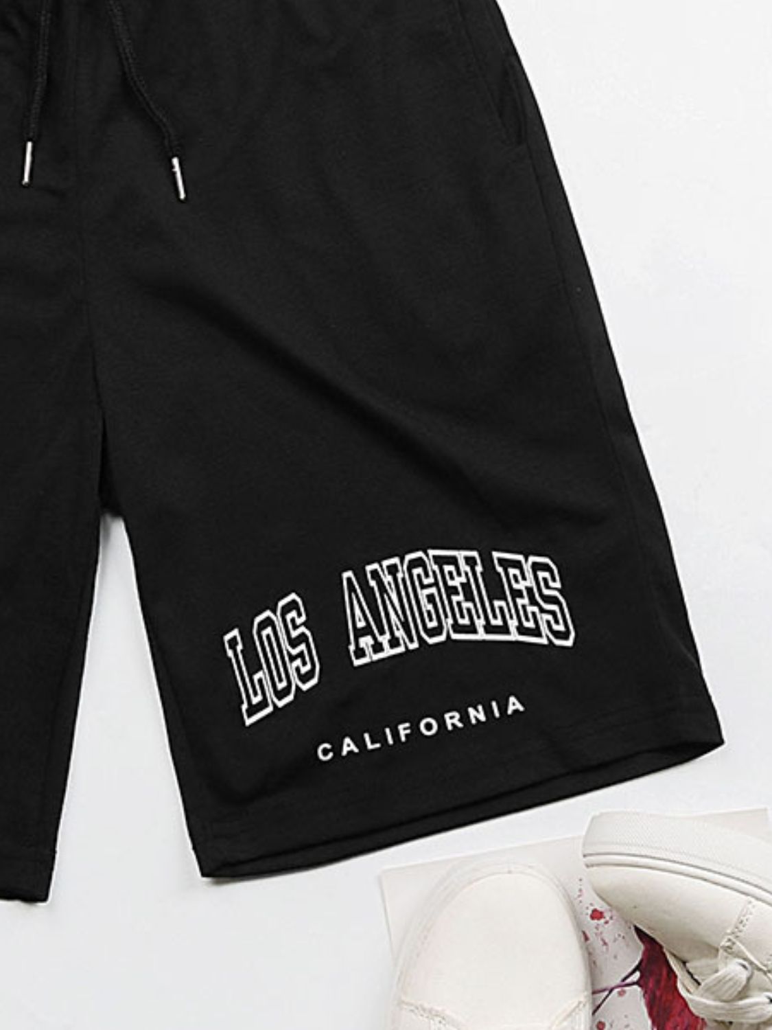 LOS ANGELES CALIFORNIA Graphic Drawstring Shorts-Angel Casuals