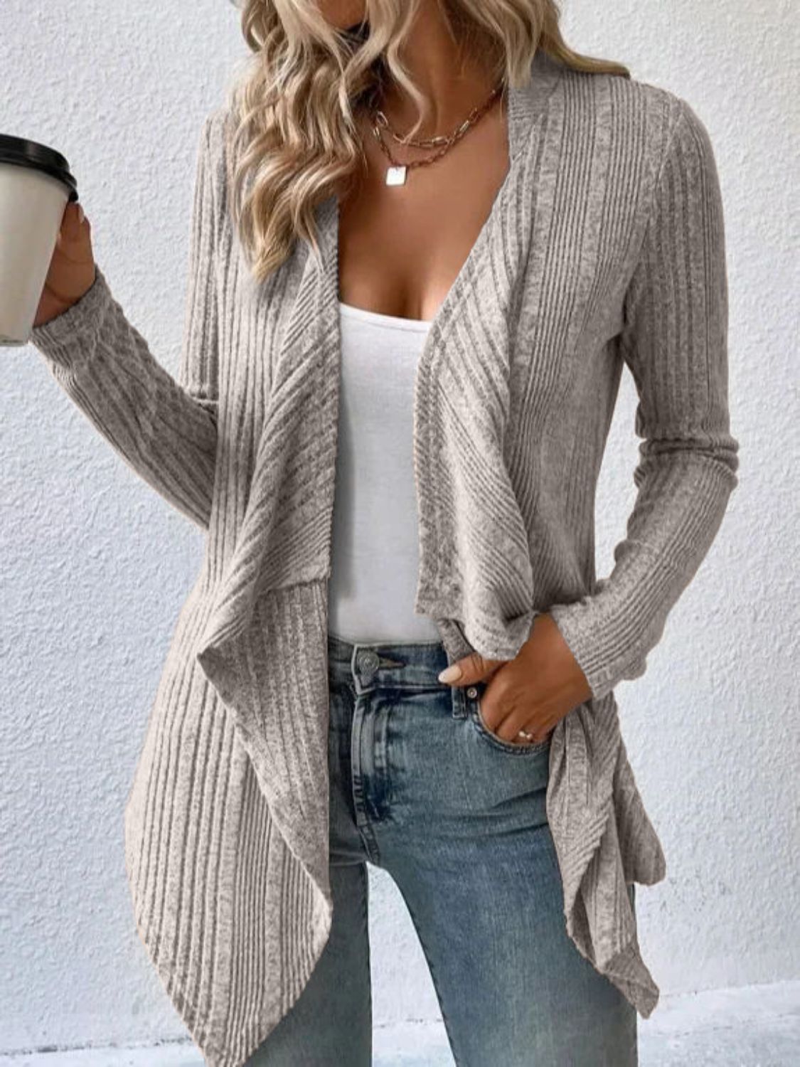 Open Front Long Sleeve Cardigan-Angel Casuals