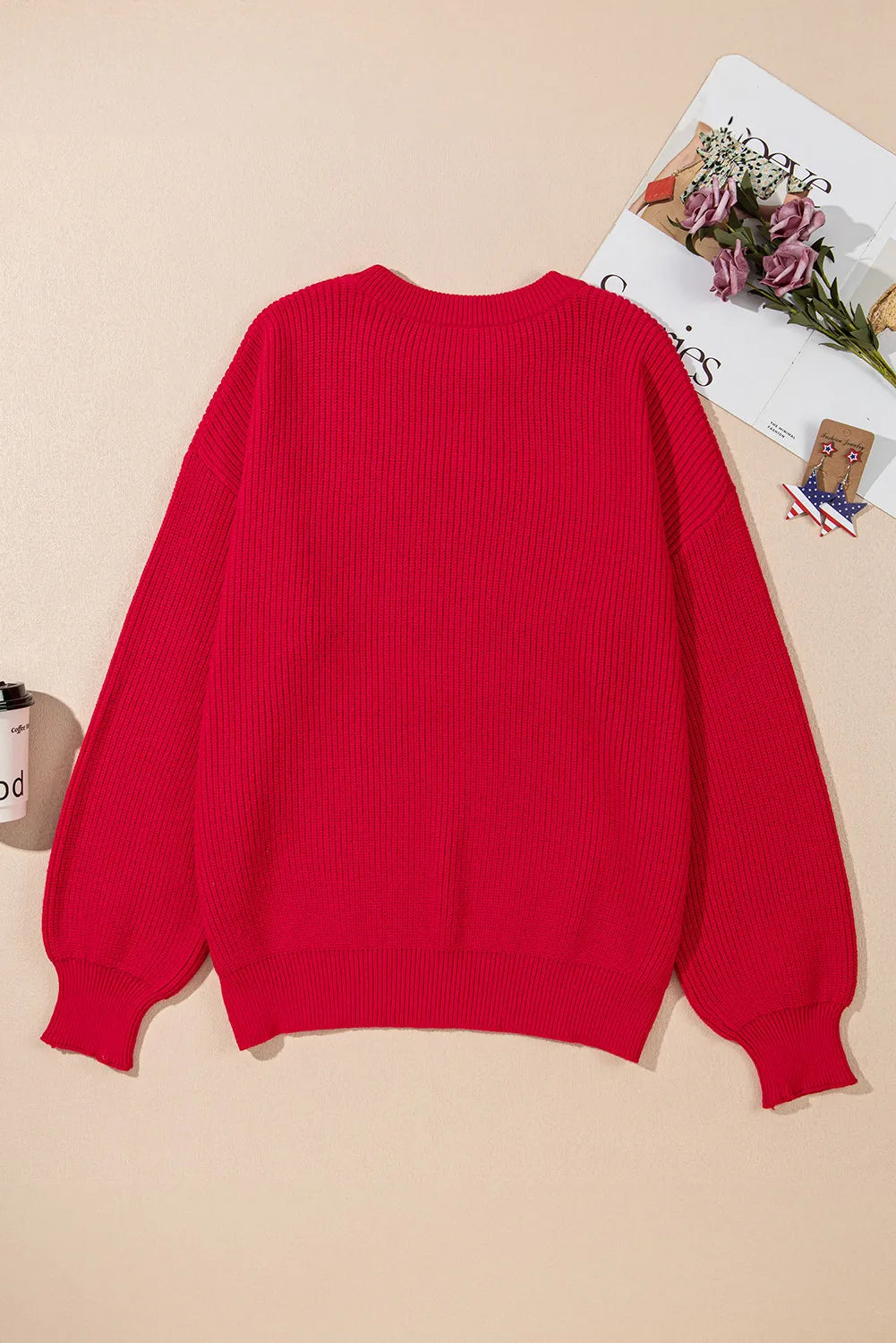 Plus Size Contrast Letter Round Neck Long Sleeve Sweater-Angel Casuals