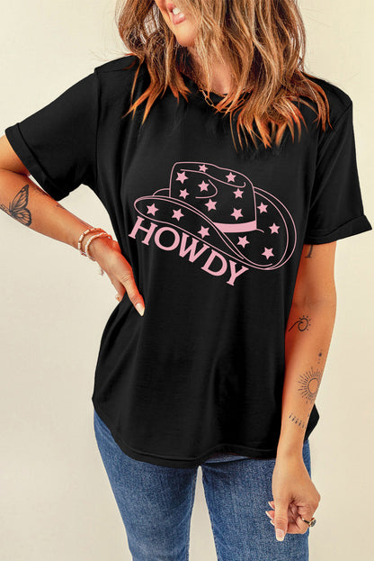 HOWDY Round Neck Short Sleeve T-Shirt-Angel Casuals